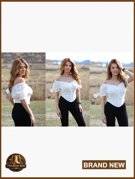 Corset Top Renaissance Blouse Off Shoulder Lace Square Neck Summer - Picture 7 of 7